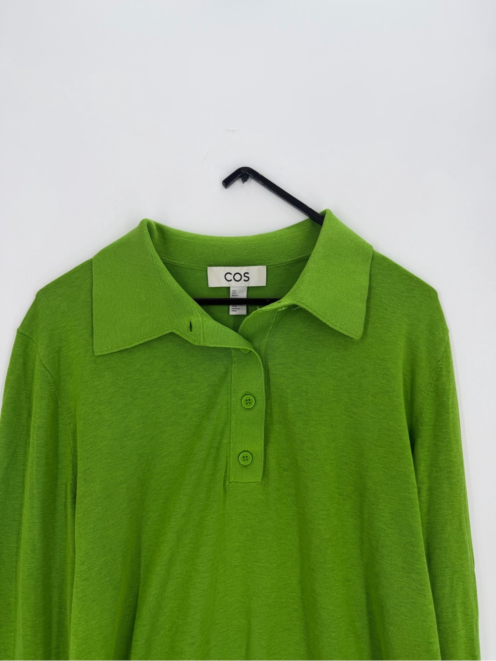 Cos Green Knitted Silk Blend Polo Collared Long Sleeve Shirt